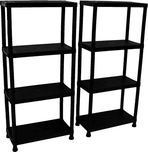 Oypla 2x 4 Tier Black Plastic Heavy Duty Shelving Racking Storage Unit