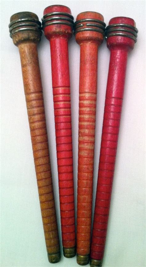 Four Vintage Wooden Sewing Spindles Spools Bobbins