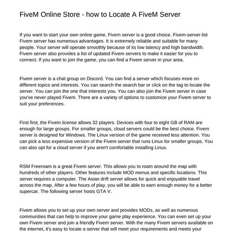 FiveM Online Store how to Locate A FiveM Serverpysmi.pdf.pdf | DocDroid