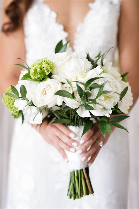 Tight Compact White And Green Bridal Bouquet For Chicago Garden Party