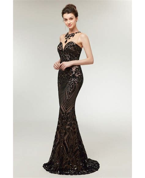 Shining Sexy Black Long Sequin Fitted Prom Dress Stylish Mermaid C
