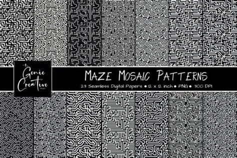 Maze Mosaic Patterns Digital Papers Set Graphic By