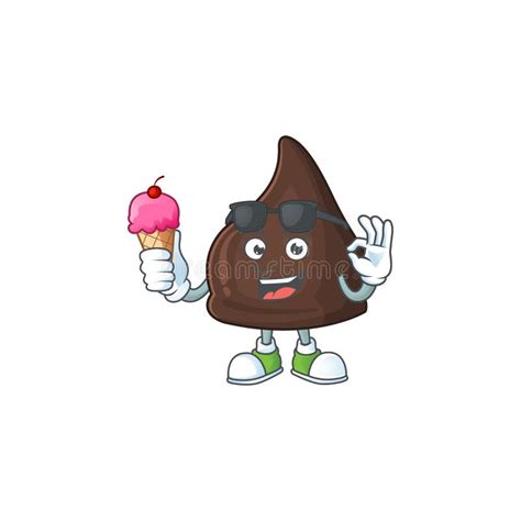 Cute Chocolate Conitos Cartoon Character Enjoying An Ice Cream Stock