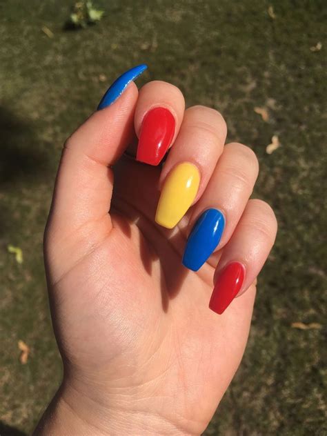 Red, blue, and yellow acrylic nail ideas | #nailpolish # ... As can be seen from all of our 20 light blue acrylic nail designs, you can totally do a lot of styling with acrylic nails.