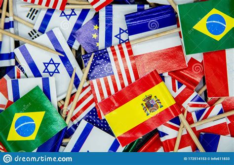 Colorful World Flags Little Flags Of Different Countriesn Stock