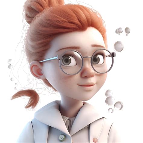 premium ai image 3d illustration of a cute redhead girl with glasses and a white coat