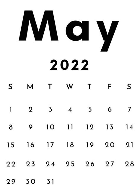 A Calendar With The Word May In Black And White As Well As Numbers For