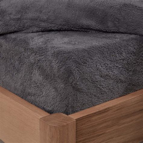 Brentfords Teddy Fleece Fitted Bed Sheet Plain Thermal Warm Soft Luxury Bedding Charcoal Grey