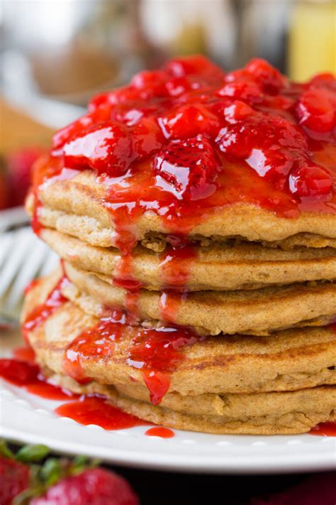 Whole Wheat Pancakes With Honey Sweetened Strawberry Syrup Cooking