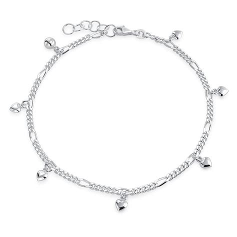 Bling Jewelry Multi Heart Dangle Charms Anklet Ankle Bracelet For