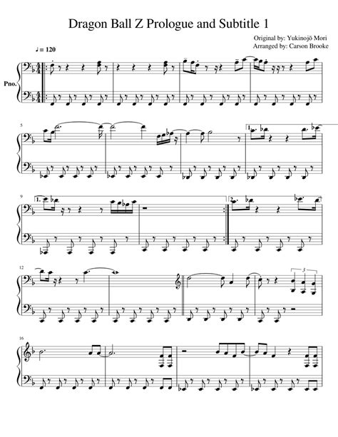 Dragon Ball Z Prologue And Subtitle 1 Sheet Music For Piano Solo