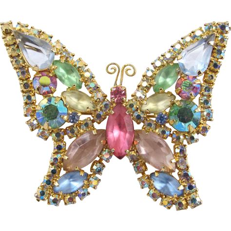 Vintage Signed Weiss Pastel Rhinestone Butterfly Brooch from ...