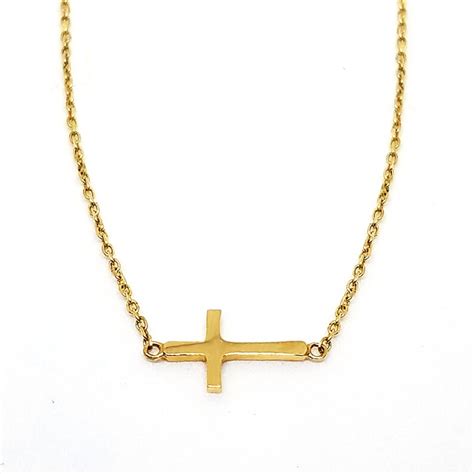 K Solid Gold Sideways Cross Necklace Women Small Cross Etsy
