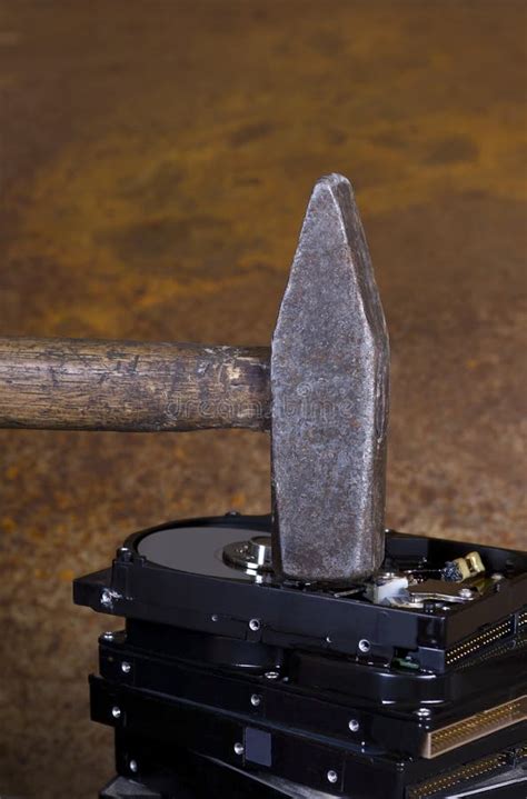 Hammer On Stack Of Hard Disk Stock Photo Image Of Fixed Computer