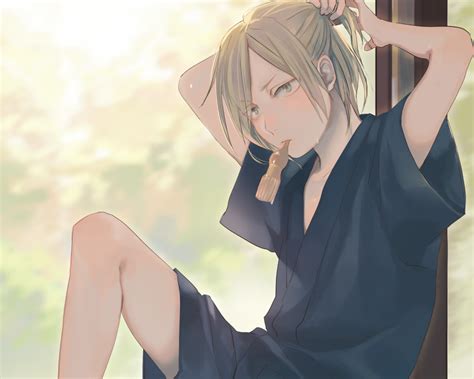 Allmale Blondehair Candy Cropped Drink Greeneyes Japaneseclothes