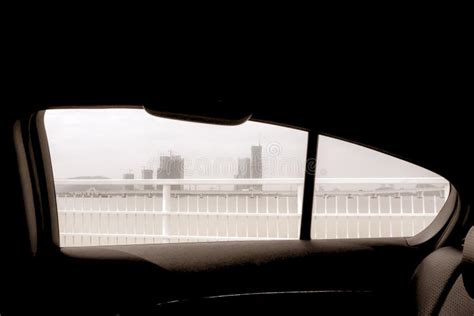 View Outside The Car Window In Winter Macau China Background Stock