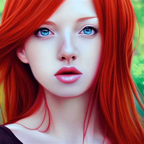 Beautiful Woman With Red Hair Anime Graphic · Creative Fabrica