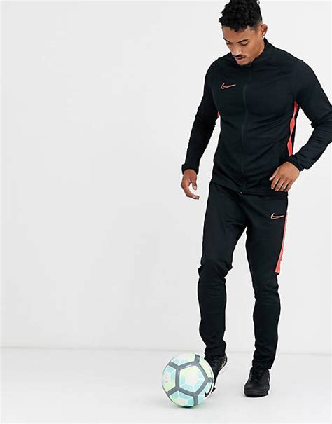 Nike Football Academy Tracksuit In Black With Red Side Stripe Asos