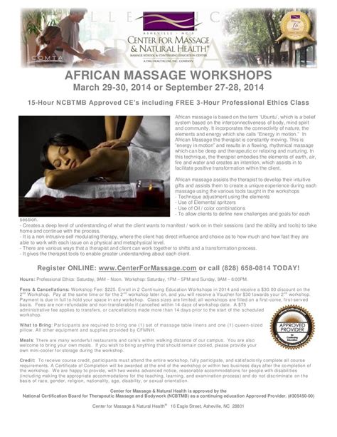 African Massage Therapy Continuing Education Workshop