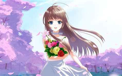 Happy Anime Girl Flowers Wind Hd Wallpapers Anime Desktop