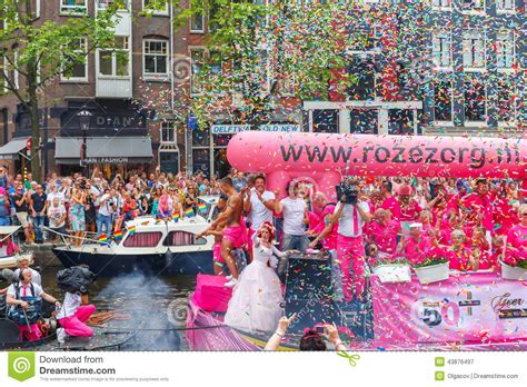 amsterdam canal parade 2014 editorial photography image of civil dutch 43876497