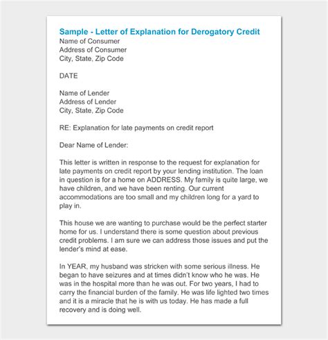 Sample Letter For Derogatory Credit Explanation