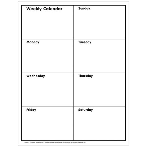 Free Printable Weekly Calendar Blank Chart E54031 — Trend Enterprises Inc