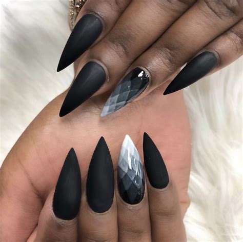 my nails matte black and argyle pattern stiletto nails stiletto nails nails pointed nails