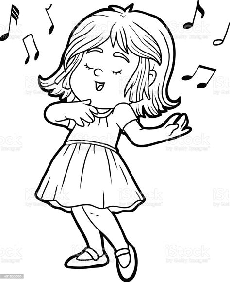 Coloring Book Little Girl Is Singing A Song Stock Illustration