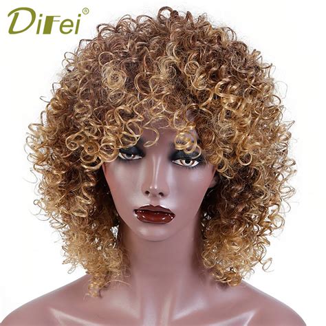 Difei Afro Wig For Black Women Blonde Mixed Brown Synthetic Wigs