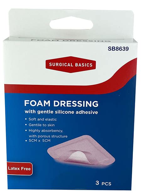 Surgical Basics Foam Dressing Silicone Adhesive 5x5cm 3pk 3p