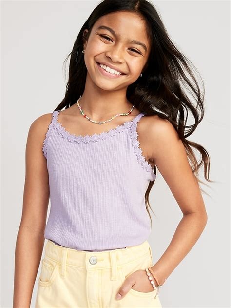 Rib Knit Lace Trim Fitted Cami For Girls Old Navy