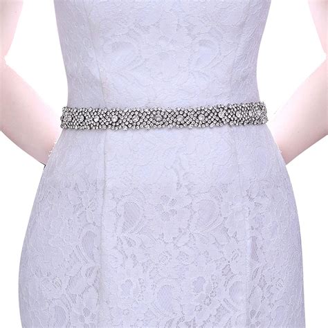 Topqueen Wedding Belt Silver Glitter Belt For Evening Dress Satin Sash Bridal Belt For Wedding