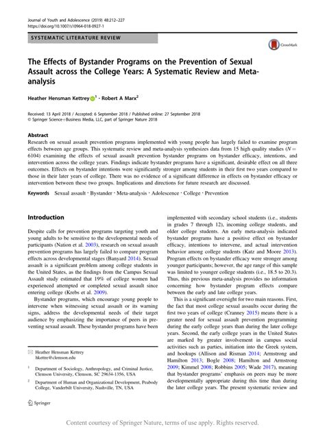 The Effects Of Bystander Programs On The Prevention Of Sexual Assault Across The College Years