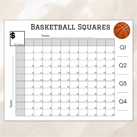 Printable Basketball Squares Ncaa Basketball Game March Madness