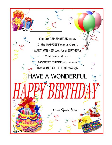 Free Printable Happy Birthday Card Template Printable Templates Free