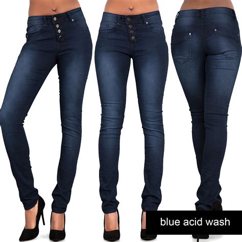 womens ladies high waisted blue skinny fit jeans stretch denim jegging size 6 16 ebay