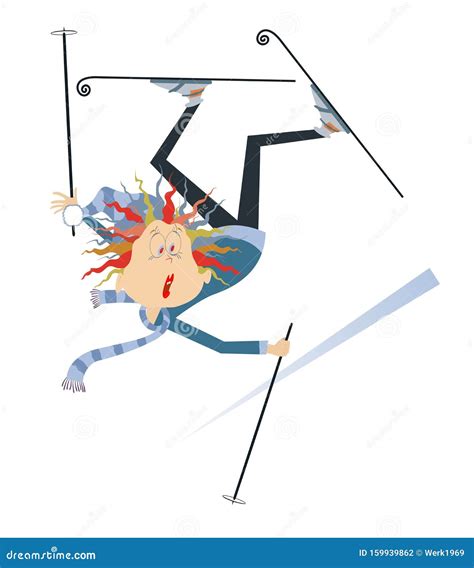 Funny Skier Woman Isolated Illustration Stock Vector Illustration Of