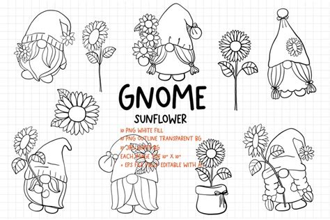 Sunflower Gnomes Digital Stamps Sunflower Gnome Png