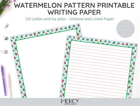 Writing Paper Unlined Digital Download Printable Floral Stationery A4