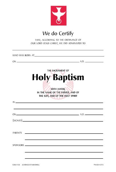 Baptismal Certificate Dove Design