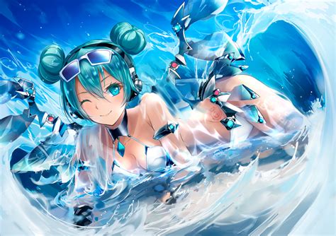 Ajigo Aqua Eyes Aqua Hair Bikini Breasts Cleavage Hatsune Miku