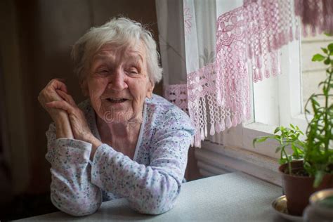 Portrait Of An Elderly Happy Woman 75 80 Years Old Stock Photo Image