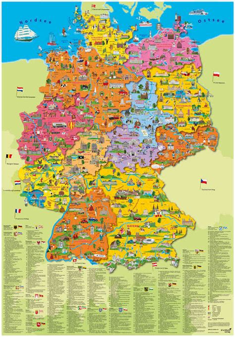 Im norden inseln und meeresküsten, die gipfel der alpen im süden. Wandkarte Deutschland mit einzelnen Bundesländern ...