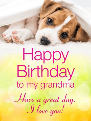 cheerful puppy happy birthday card  grandma birthday greeting cards  davia