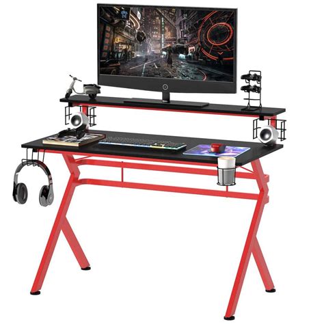 Homcom 4725 In Blackred Computer Desk With Headphone Hook And