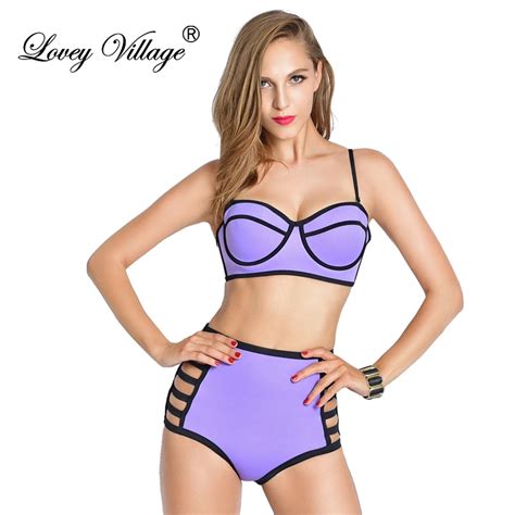 2017 New Push Up Swimwear Female Women Sexy Neoprene High Waist Bikini Set Neoprene Fabric