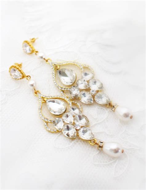 Gold Chandelier Earrings Gold Bridal Earrings Gold Wedding Etsy