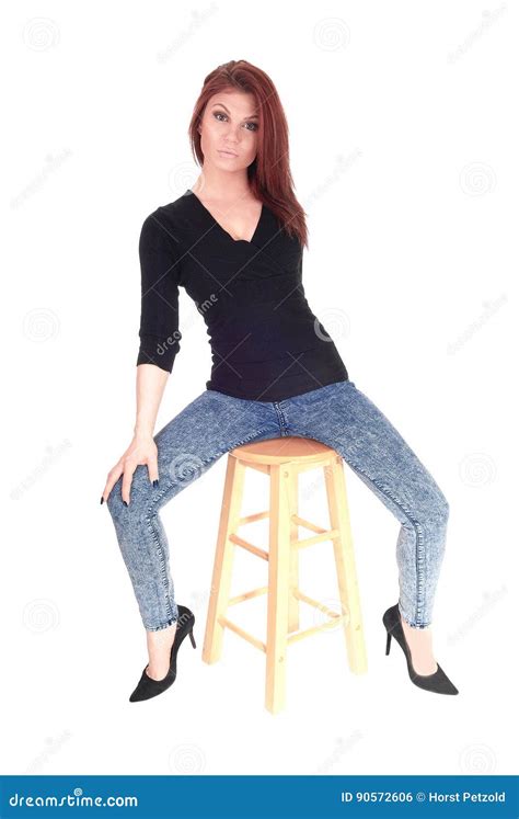 Woman Sitting On Bar Chair Stock Photo Image Of Background Female