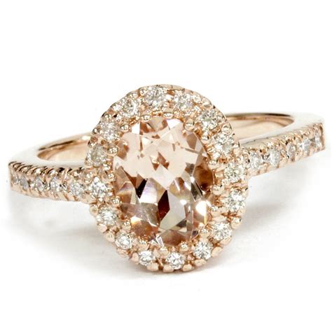 200ct Oval Morganite And Diamond Halo Ring 14k Rose Gold Ebay